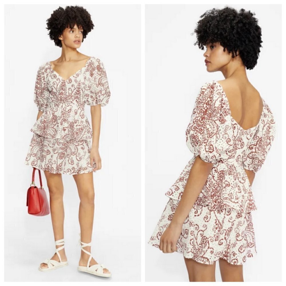 💕TED BAKER💕 Elizaaa Broderie Mini Dress With Puff Sleeves Print 8-10 US NWT - Picture 2 of 16
